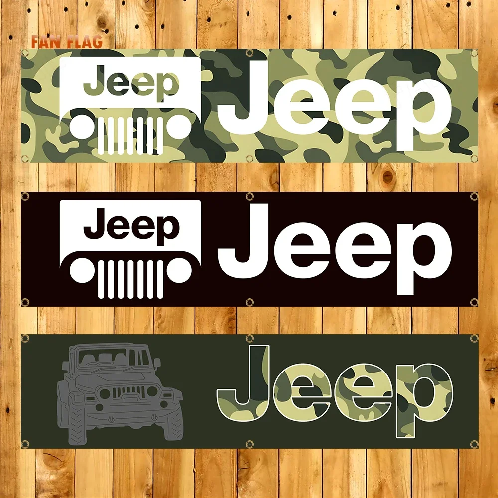 

60x240cm J-Jeeps car Banner Flag Polyester Digital Printing Banner for Garage Wall Art Out Door Decoration With Brass Grommets