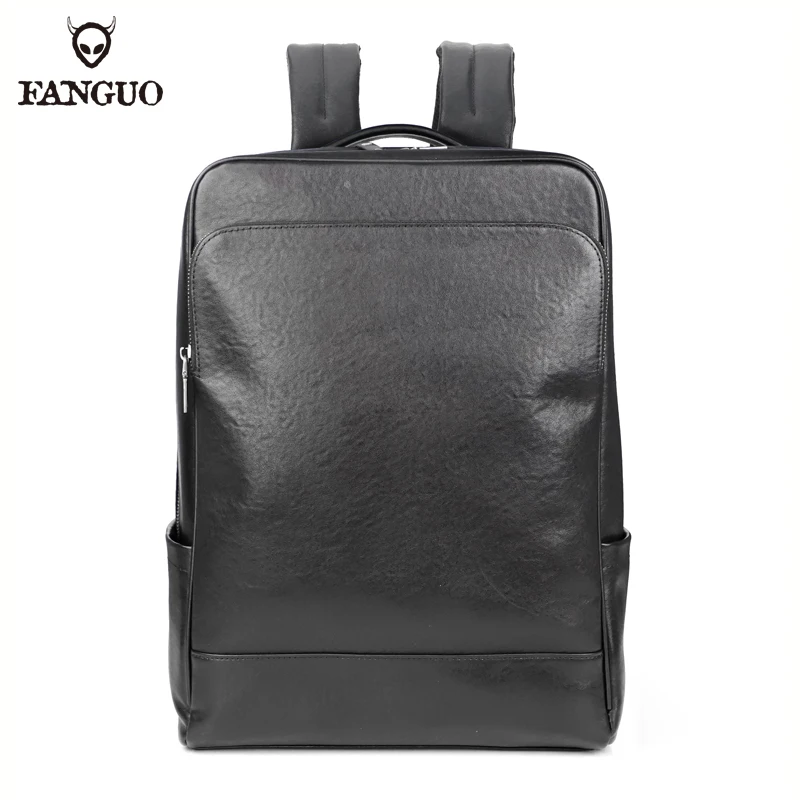 Fashion Genuine Leather Backpack Men Bagpack Student School Bag Backpack daily male Rucksack large Knapsack Black