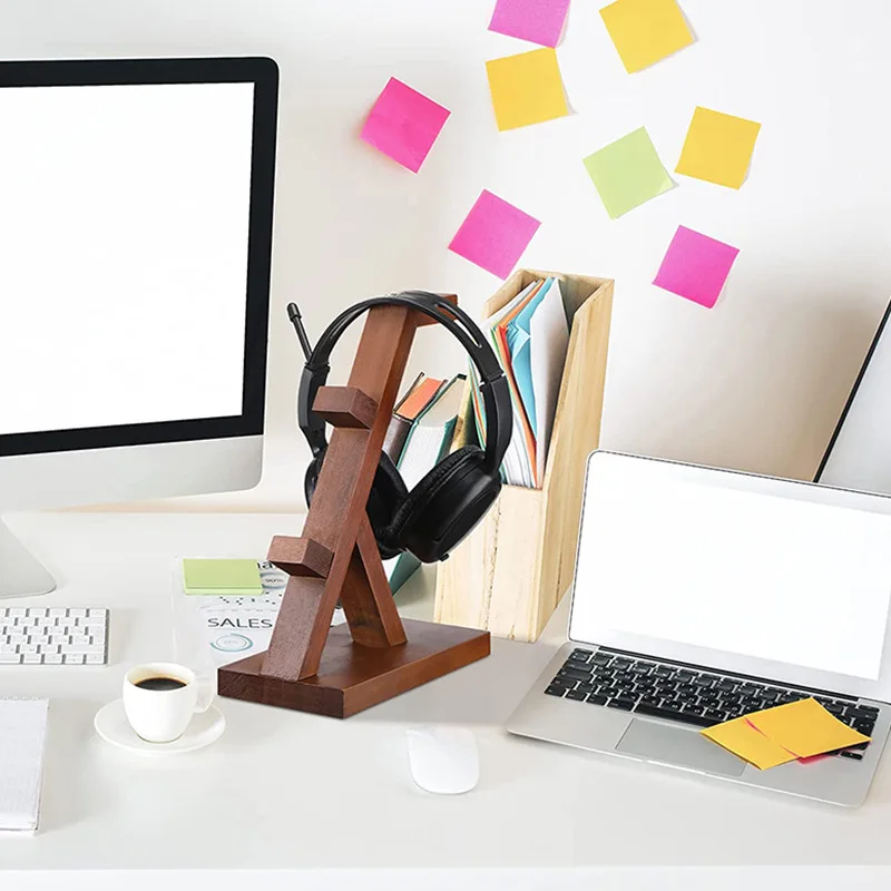 Soporte de madera para auriculares, estante de exhibición, colgador de escritorio, soporte para controlador de juegos para PS5, PS4, PS3, Xbox series x, organizador de almacenamiento para el hogar