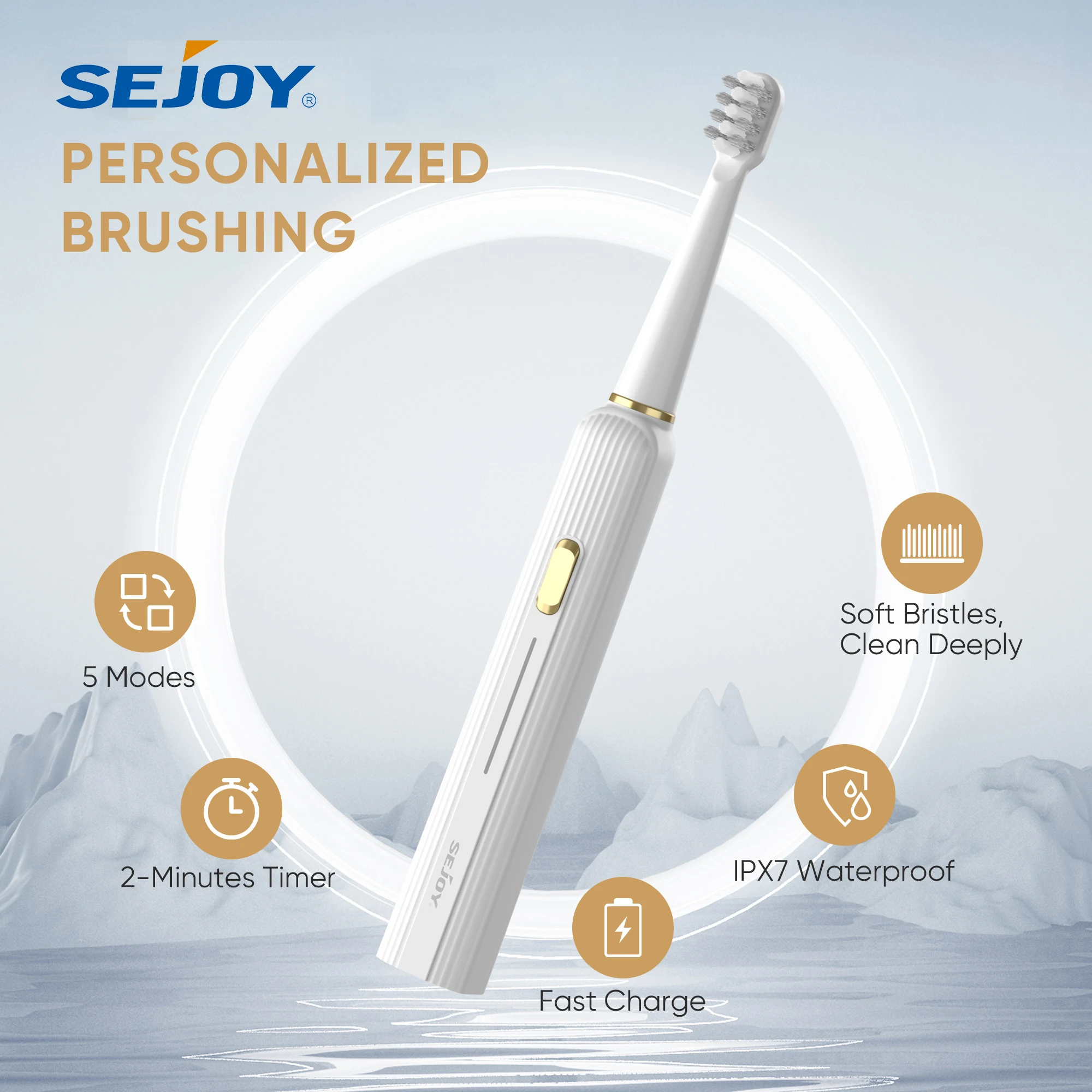 

Электрическая зубная щетка Sejoy с 12 насадками, 5 режимов чистки, звуковая зубная щетка со встроенным интеллектуальным таймером, перезаряжаемая для взрослых