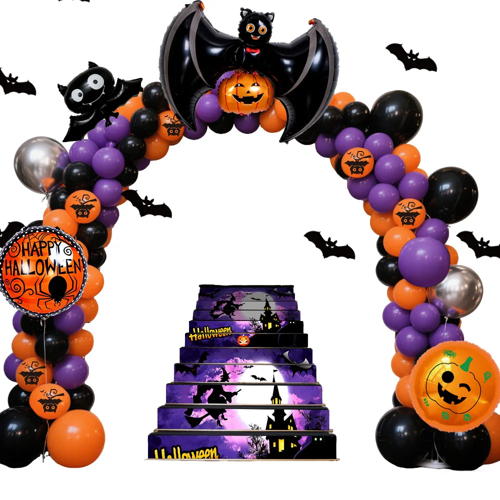 Para juego de globos de Halloween, globos de látex decorativos para fiesta de tela con fondo de calavera de Halloween naranja