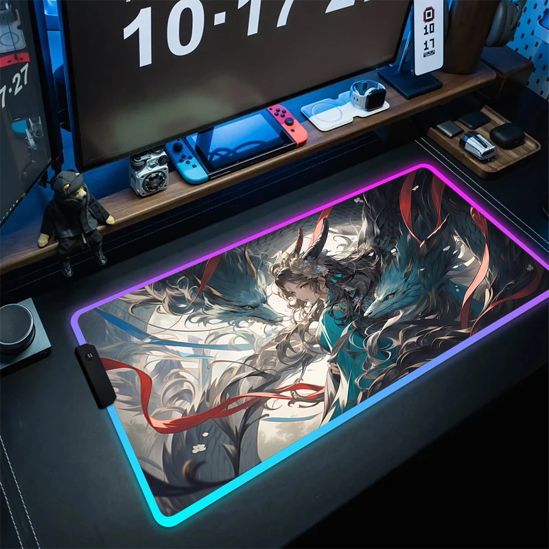 

Gaming Mouse Mat RGB Anime HD Print Table Mat LED Locking Edge Mousepad Gamer Non-Slip Computer Mouse Pad Office Large Desk Mats