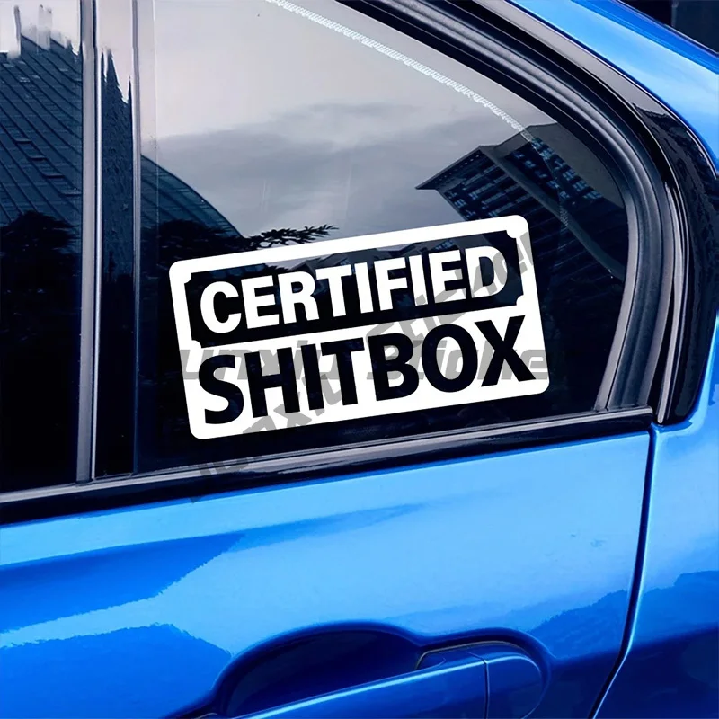 

Certified Shitbox Vinyl Decal Funny Car Sticker for Old Beater Cars Auto Enthusiasts Humorous Vehicle Decor