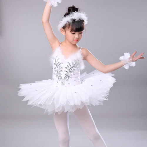 Tutú profesional de Ballet para niñas, vestido blanco con plumas, disfraces de bailarina, ropa de baile para niños