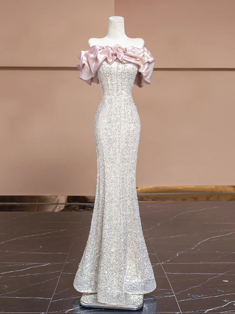 Ele One-shoulder Fi-Tail avondjurk voor bruiloft verjaardag Par bruidsjurk gastheer luxe sensatie lang Dr