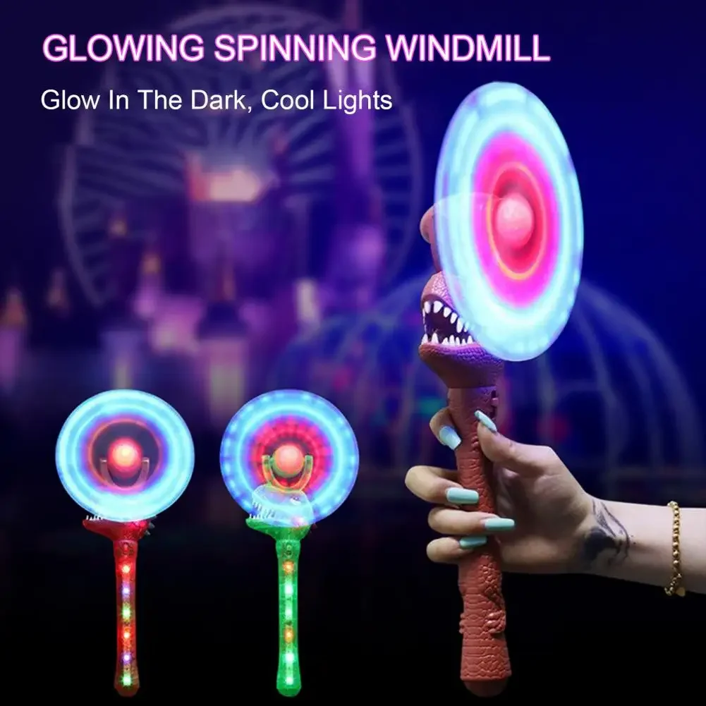 LED Light-up Windmill Creative Eco-friendly Dinosaur Windmill Flashing Swiveling Windmill Indoor Outdoor Glow Toy for Kids