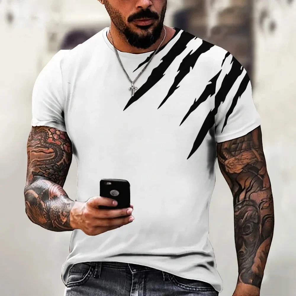 

Men's T-shirt Trendy New Design Black And White Color Art 3D Printed Oversized Round Neck Tops Loose Casual Simple Style T Shirt