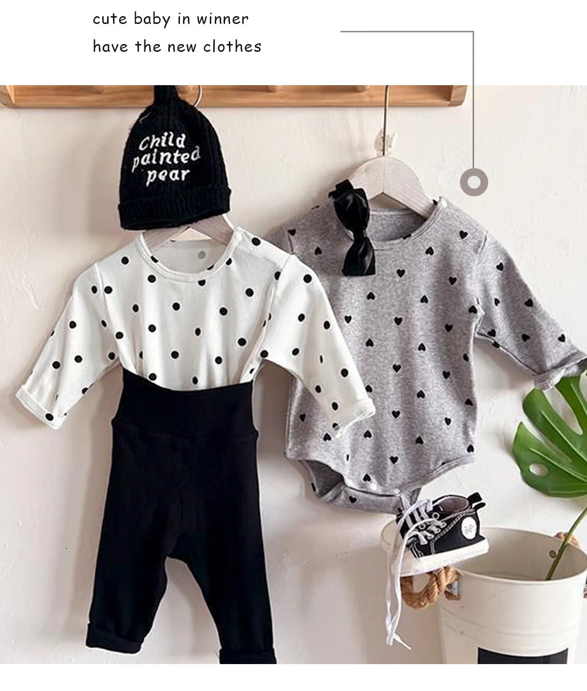 ZOETOPKID Baby-Strampler, Frühling und Herbst, langärmelig, dreieckiger Overall, gepunktet, mit Herz-Aufdruck, Kleidung für Neugeborene, Säuglings-Bodysuit – Detail 7