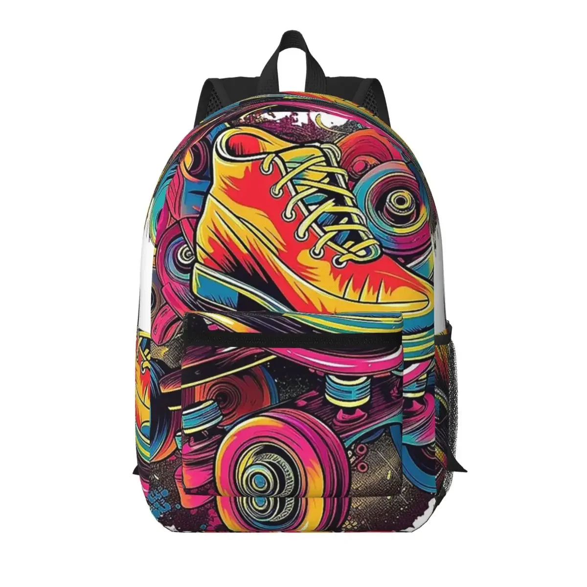 Colorful Graffiti Roller Skate Themed Student Backpack School Bag Hiking Travel Daypack for Boys Girls Bookbag Shoulder Bags