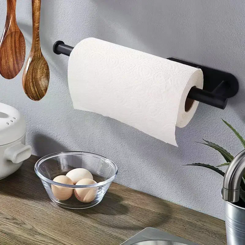 1pc Adhesive Kitchen Cabinet Punch Free Self Wall Mounted Paper Tissue Rack Suitable for Bathroom Under Sink Cling Film