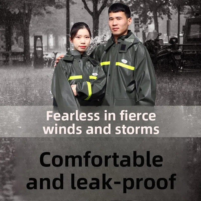 

Thickened Bull Tendon Adult Waterproof Reflective Separate Lightweight Breathable Motorcycle Riding Hiking Raincoat Pants Set