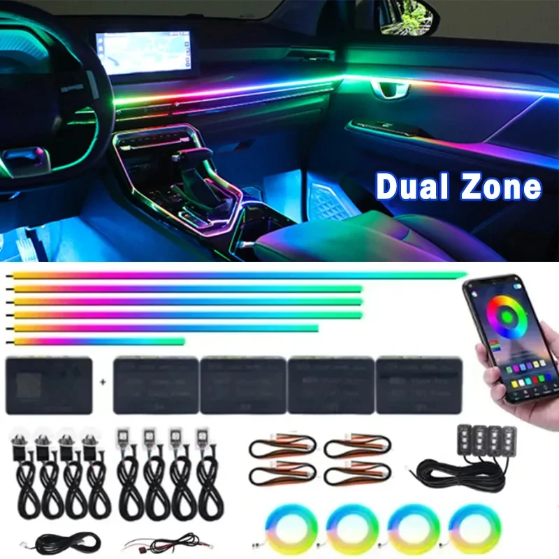 14/18/22 in 1 Led Car Atmosphere Light 64 Colors Symphony Rainbow RGB Neon APP Control Interior Acrylic Ambient Lights Dual Zone