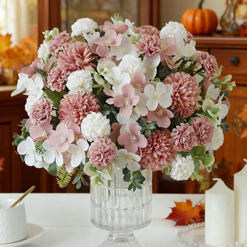 

6Pcs Silk Artificial Flowers Hydrangea Chrysanthemum Wedding Bridal Bouquet Home Living Room Decor Outdoor Garden Birthday Gifts
