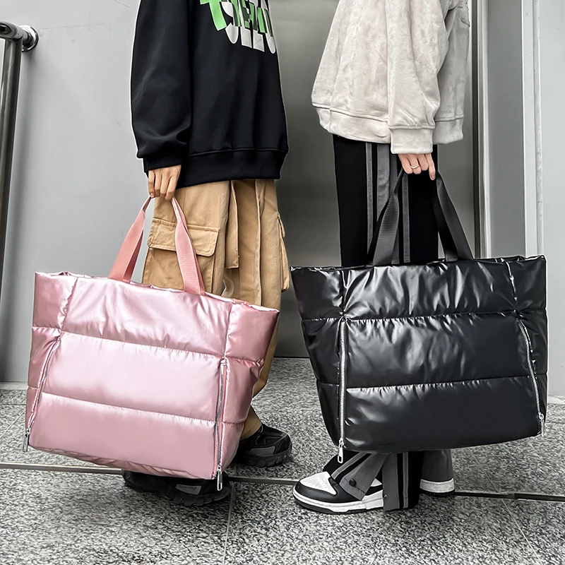Übergroße lässige Reisetasche für Frauen wasserdichte Nylon gepolsterte Einkaufstasche geste ppte Baumwolle Raum Handtasche Messenger Mode Paar Tasche – Detail 3