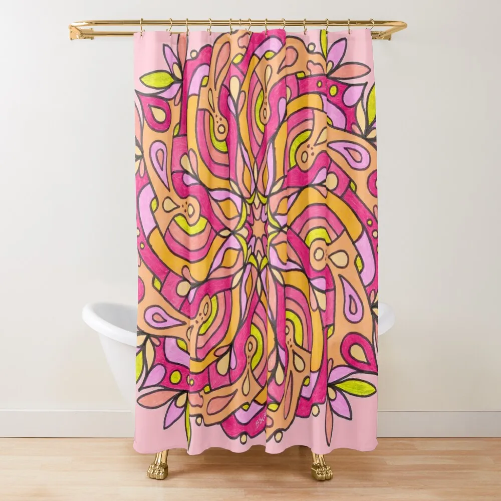 

Star Flower Mandala - Pink and Yellow Shower Curtain Bathroom For Shower Modern Showers For Bathroom Curtain