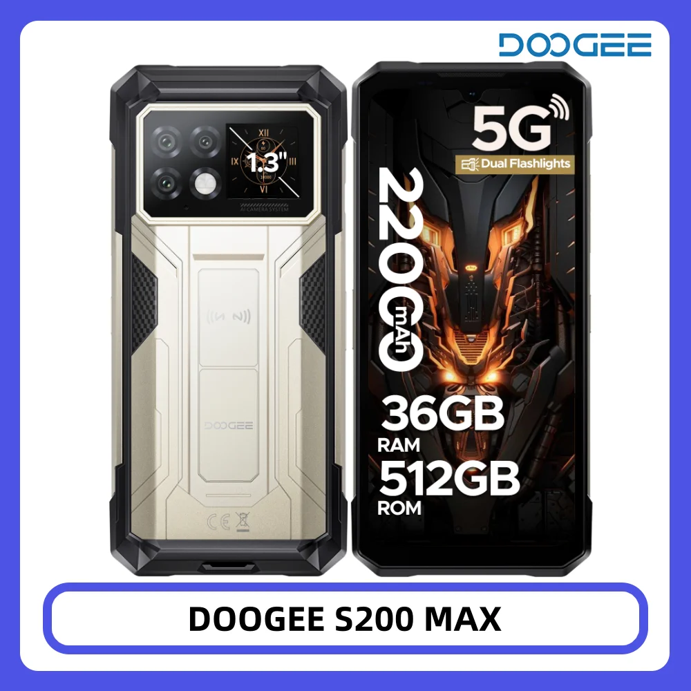 Teléfono Resistente DOOGEE S200 Max, 36GB+512GB, 22000mAh, 66W, Linterna LED Dual, Pantalla Trasera de 1.32''… — oferta en AliExpress
