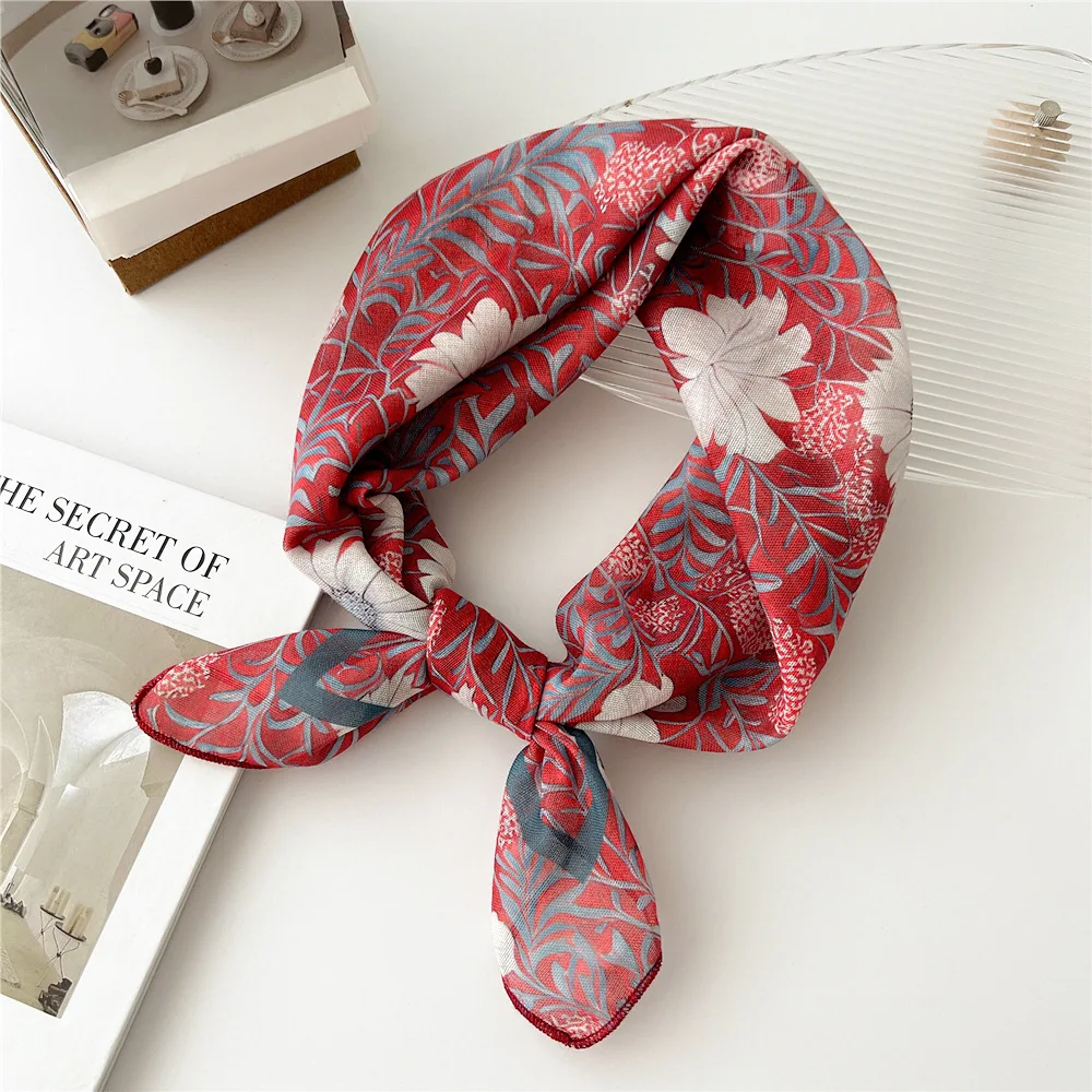 55cm Girls Cotton Linen Spring Summer Square Scarf for Women Korean Chic Headband Fashion Decorative Hairband Floral Neck Scarf image 3