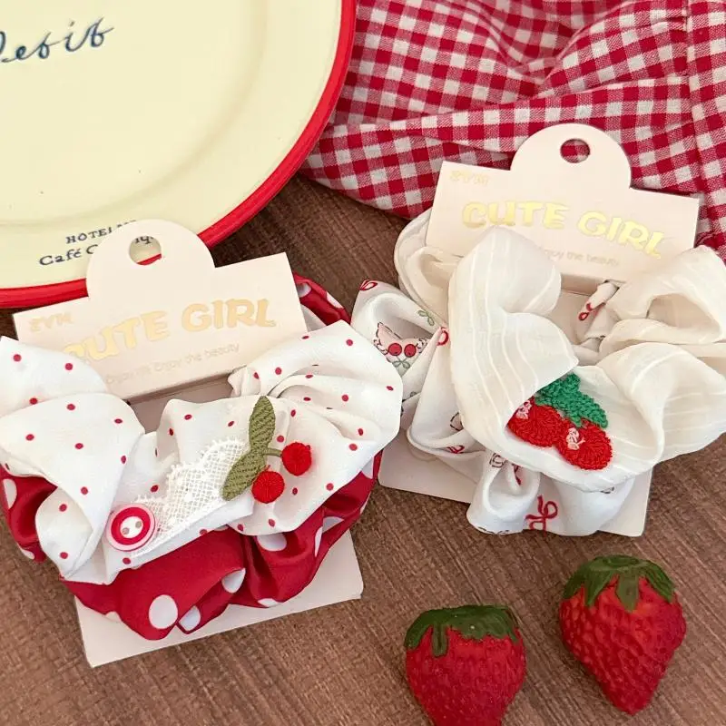 2 قطعة/المجموعة الأحمر الحلو تنوعا الكرز رباط شعر القوس الذيل الشعر حبل للنساء الفتيات موضة دائرة الشعر إكسسوارات الشعر