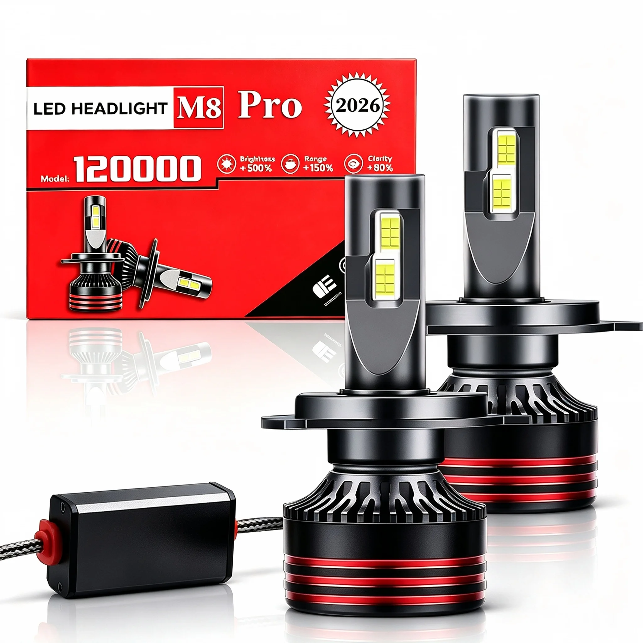 Heyword 2800W 6000000LM M8ProH7 H11 H1 H4 Led Headlight Bulb 6000K LED HB3 HB4 Double Copper Tube Led Light Kit for Car 12V 2PCS