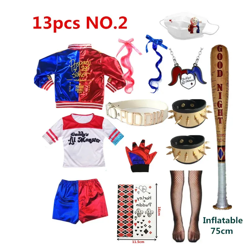 CyHigh Quality Embroidery Suicide Harley Cosplay Costumes Squad Quinn Kids Girls Jacket Pants Sets Carnival Party Dress