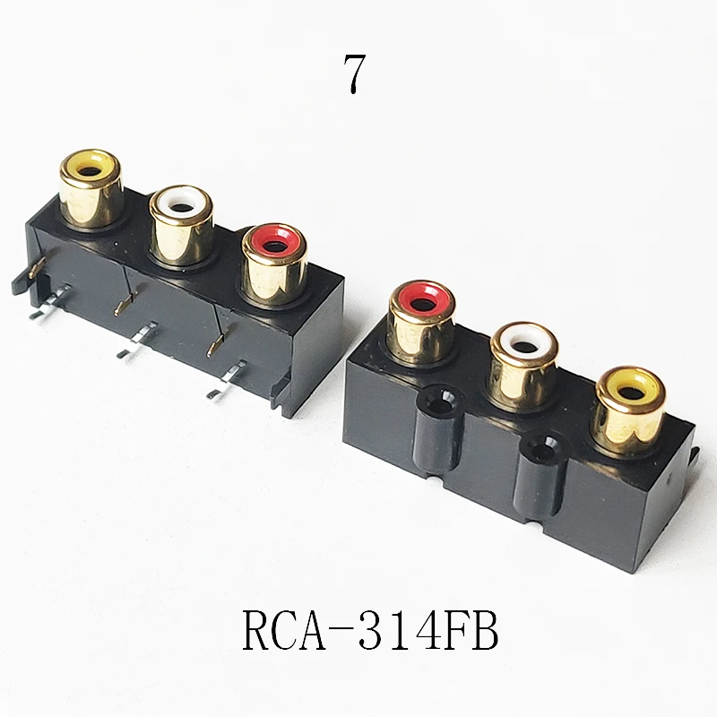 

100PCS High Quality Golden RCA-314FB Connector 3Holes Stereo Audio Jack 90Degree Sealed AV Audio Female Input Socket 3Positions