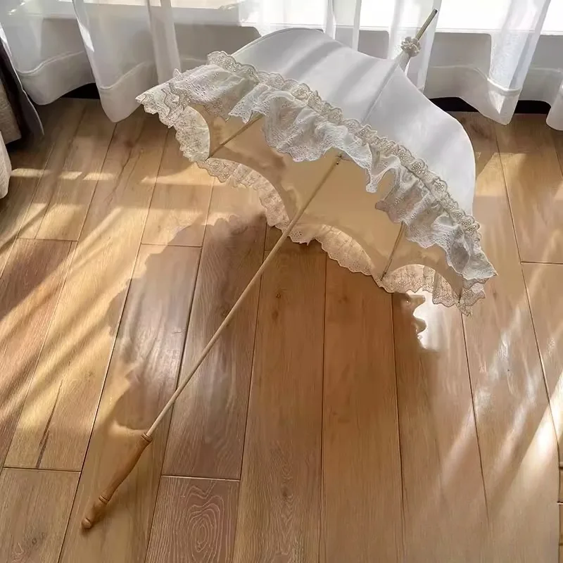 

Vintage milk white embroidered lace pagoda antique umbrella wedding photography prop parasol