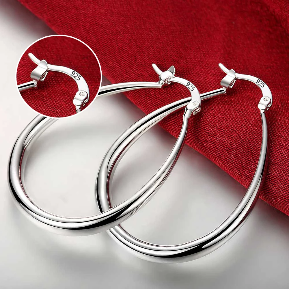 Hot sale 925 Sterling Silver Earrings Simple Round Circle Hoop Earrings For Woman Fashion Wedding Engagement Charm Jewelry