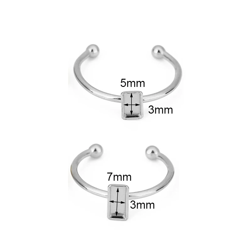 5pcs Adjustable Stainless Steel Ring Settings 3x5 3x7 mm PVD Never Fade Cabochon Cameo Ring Base Findings For Diy Jewelry Making
