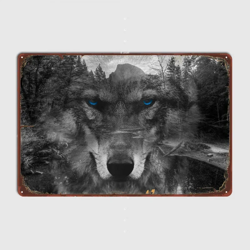 Wolf With Blue Eyes Decoration Wall Decor Living Room Vintage Metal Tin Signs for Wall Decoration Art Mural Custom Metal Poster