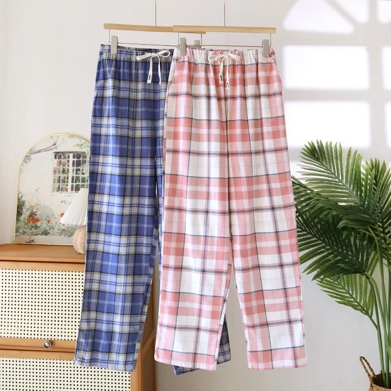 2025 Japanese New Spring and Autumn Couple Checkered Pants Pure Cotton Velvet Men's and Women's Casual Sleepers Home Pants