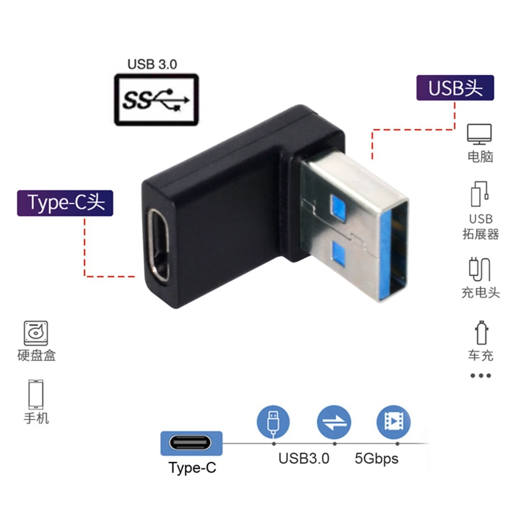 USB-C Typ C Weibliche 90 stopni do ładowania USB 3,0 A Stecker Daten Adapter do komputera stacjonarnego