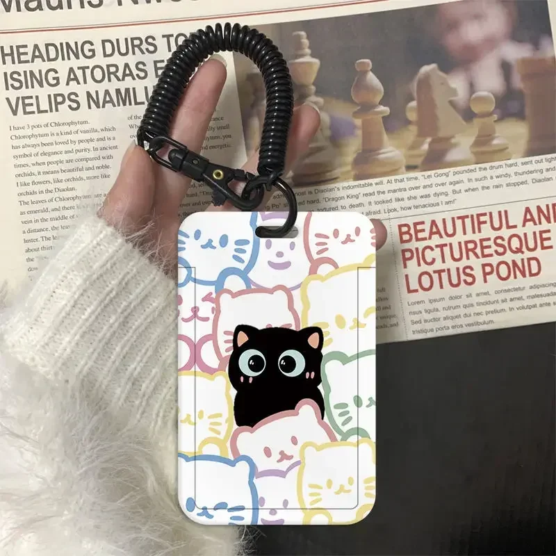 Soporte para sesión fotográfica de conejo dulce con cordón, funda para tarjeta de identificación de estudiante, llavero portátil, organizador de tarjetas de autobús, Animal de dibujos animados dulce