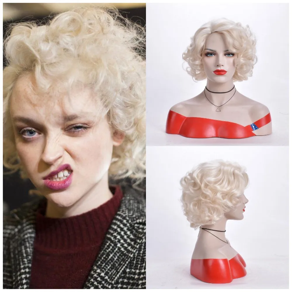 

Women's White Blonde Short Curly Wig Heat Resistant Synthetic Fiber Cosplay Costume Party Wig