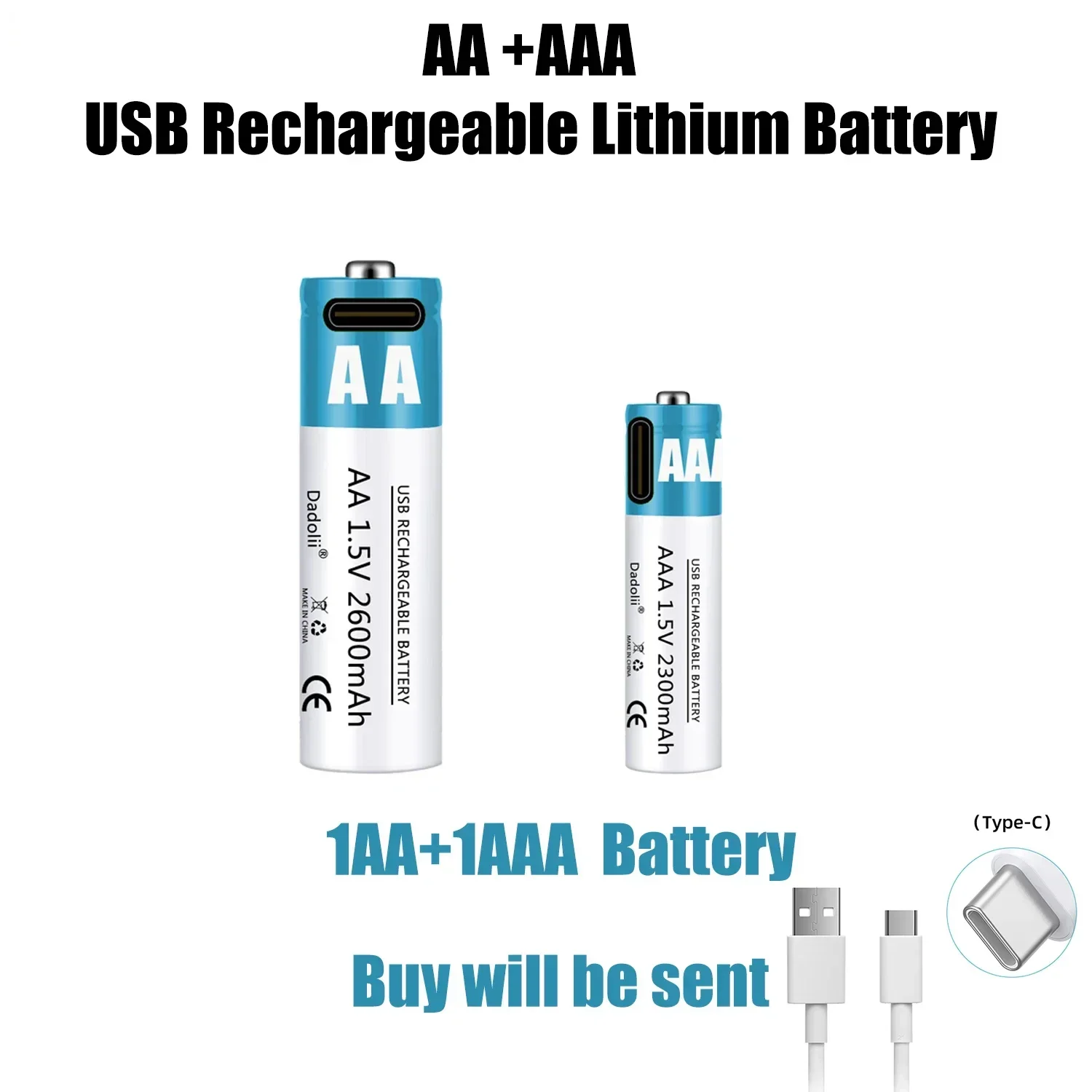 2024 AA AAA 1.5V batteria ricaricabile 2600mAh batteria ricaricabile agli ioni di litio AA 1.5V USB ricarica rapida batteria agli ioni di litio