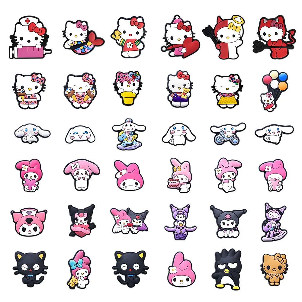 36pcs Kawaii Sanrio Hello Kitty Shoe Charms For Slides Sandals, PVC Shoe Decorations Accessories For Christmas Gift Party Favor