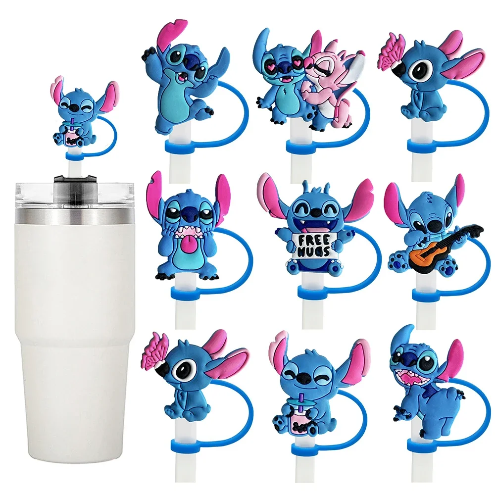 

1-8Pcs MINISO Disney Stitch Straw Cover Cap Cartoon 10MM Drink Straw Plug Reusable Splash Proof Drinking Cup Straw Cap Pendant