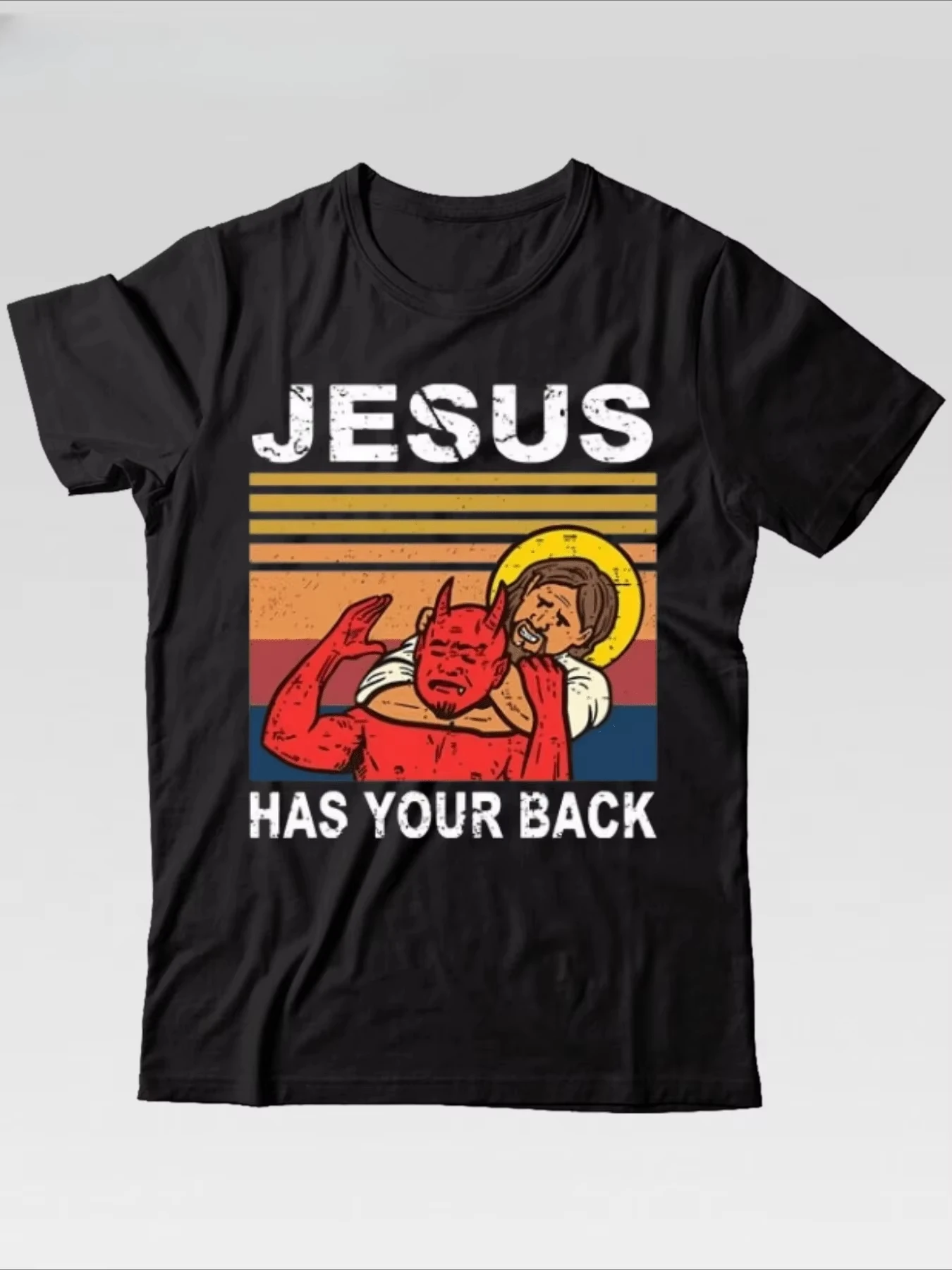 Camiseta de algodón retro cristiana para hombre, estilo urbano, con la frase 'Jesus Has Your Back Jiu Jitsu', la más vendida del verano 2026