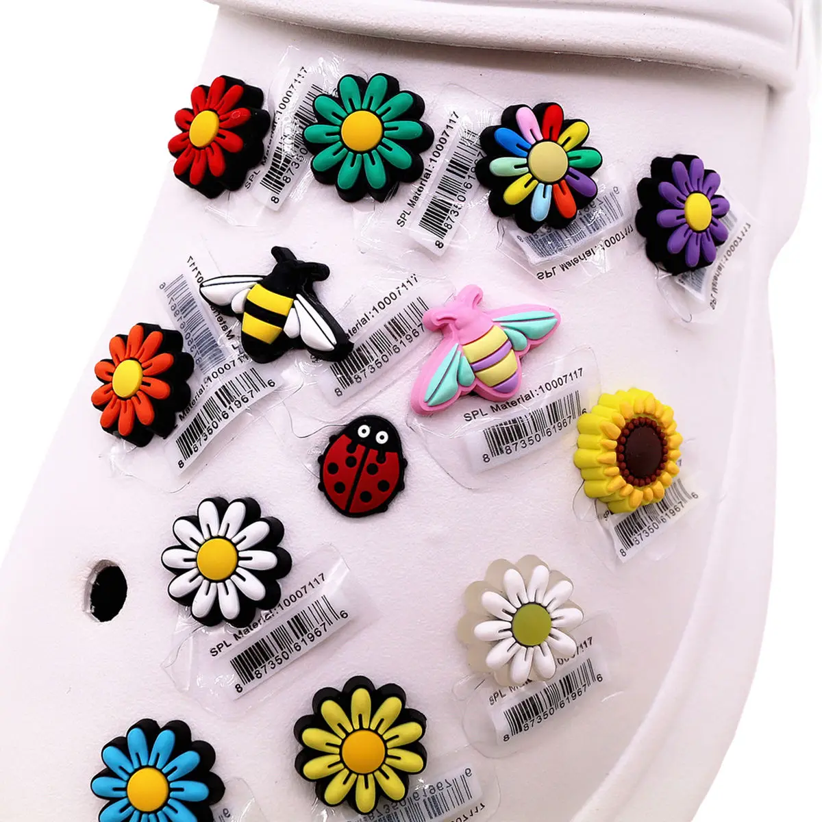 5 Pack Original Flowers Bug PVC Shoe Charms Designer Sandal Upper Decorations Accessories Cute Daisies and Bees Clogs Pin Buckle