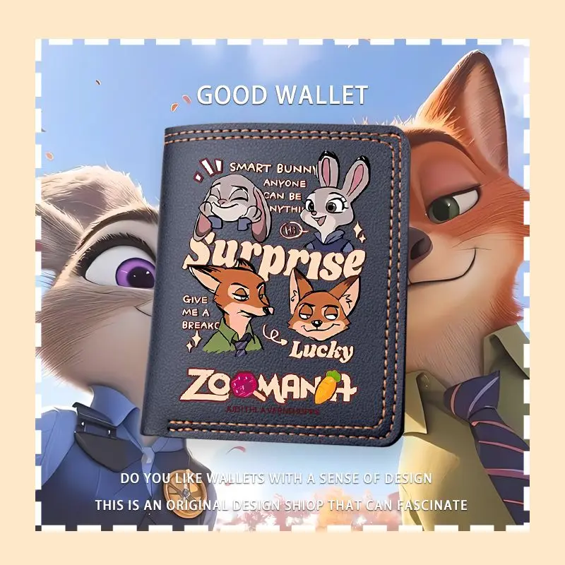 

Товары Disney Zootopia, милый кошелек Джуди Ника, короткий стильный кошелек для монет, очаровательные аксессуары, дизайн с мультяшным принтом, праздничный подарок
