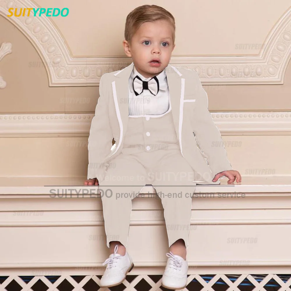 Classic Black Boys Suit For Wedding Children Gold Party Blazers Vest Pants Sets 3PCS Outfit Kids Costume Gentlemen Prom Tuxedos