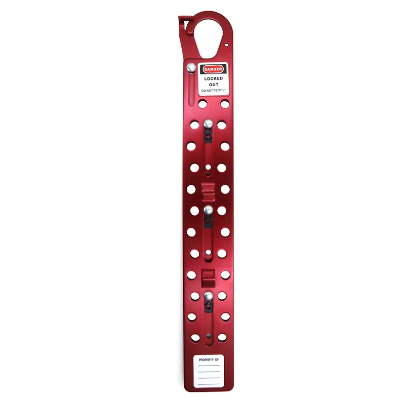 King-size Aluminium Lockout Hasp Anodized Oxide Dark Red 24 Holes Large Equiment Multiple Hazardous Energy Control Safety Locked