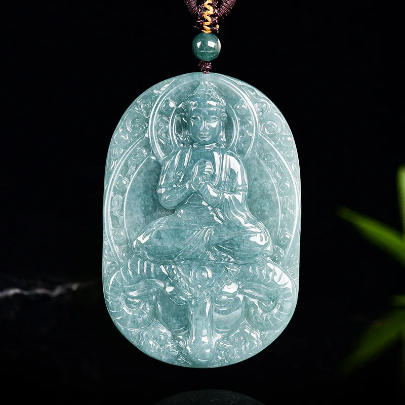 

Natural A-grade Blue Water Jadeite Pendant For Men Women Buddha Amida Sheep Zodiac Guardian Personal Protector Drop Shipping