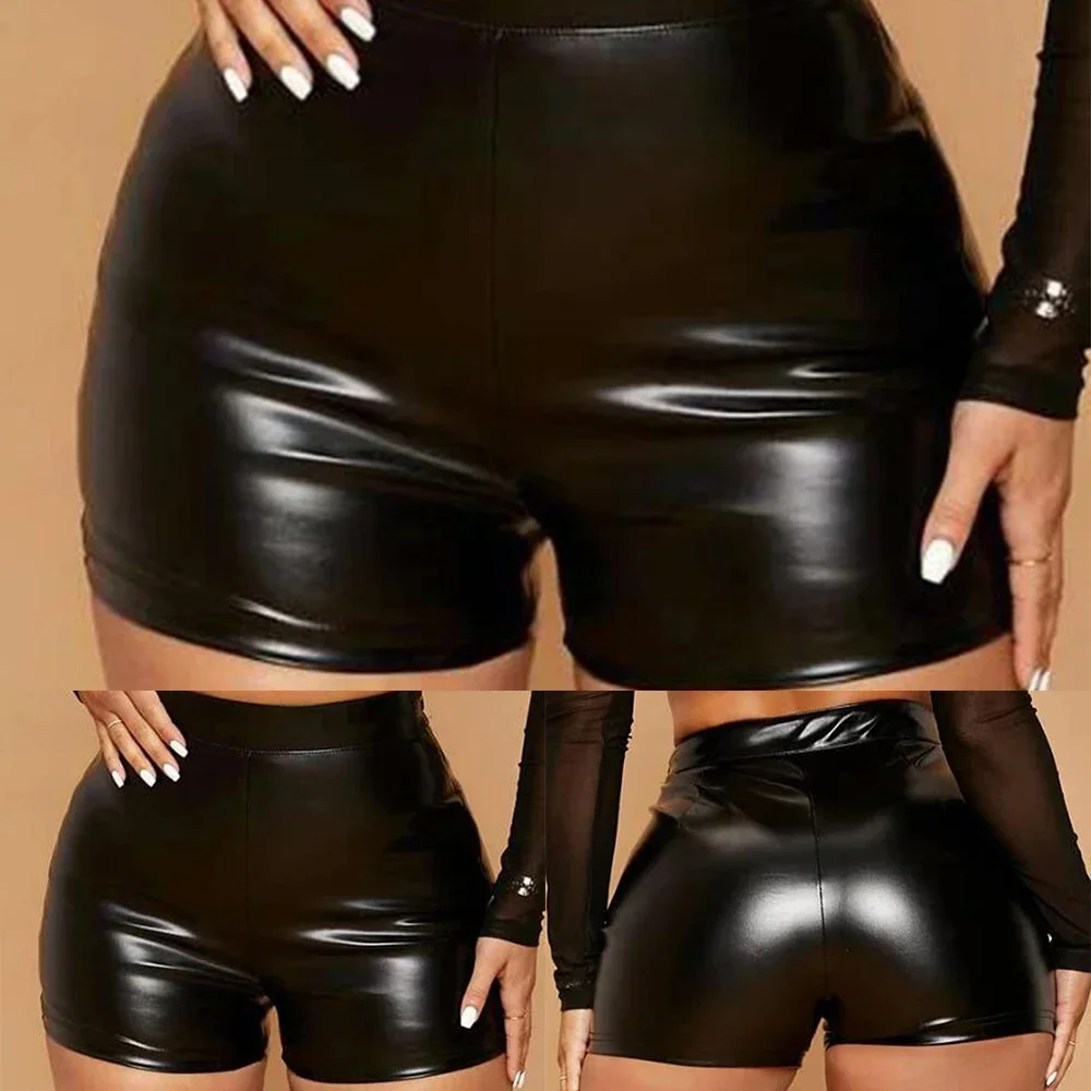 Short en Faux cuir brillant pour femmes, pantalon noir serré, séduisant, tenue de soirée en boîte de nuit, taille haute, Mini short, Costumes