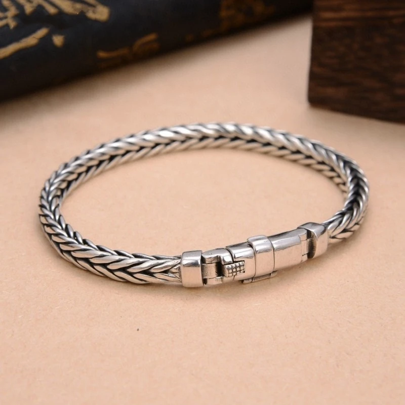 S925 Sterling Silve Twisted Armbänder Für Männer Hip Hop Handgemachte Exquisite Einzigartige Mode Schmuck Geschenk Fabrik Preis – Detail 23