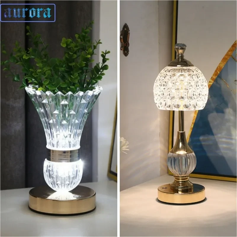 nordic cristal led table lamp controle de toque dimmable acrilico vaso lampada usb read desk light coffee bar bedside home decor 01