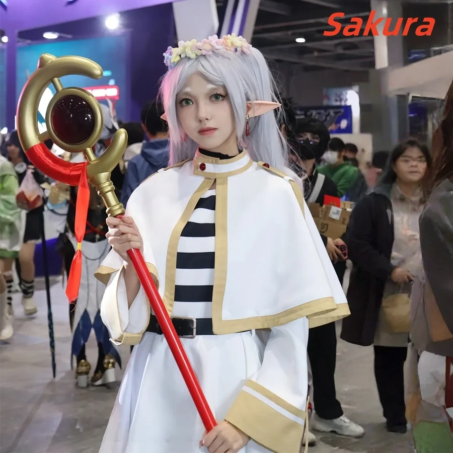 

Sousou No Frieren Cosplay Costume Wig Shoes Anime Magician Dress Elf Ear Halloween Party Charistmas for Women Girls
