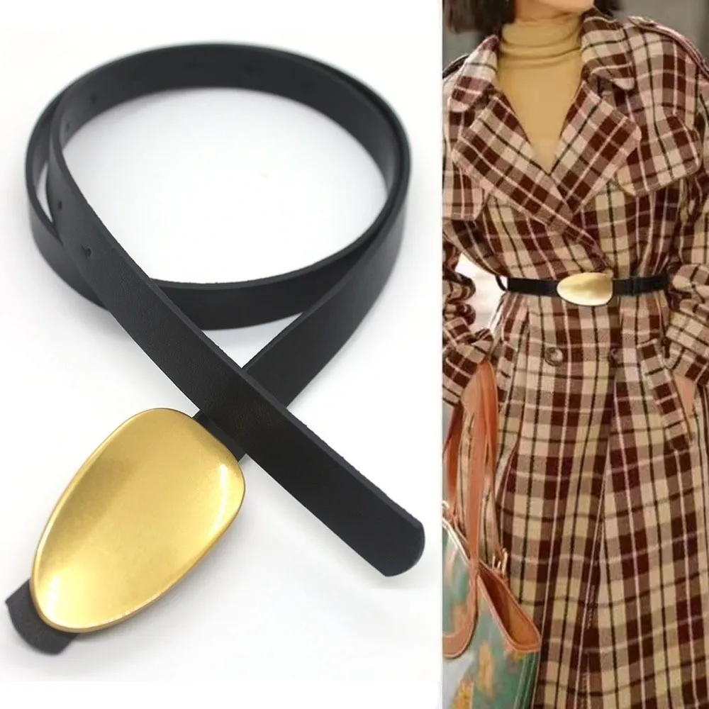 Casual Versatile Women's Belt Leaf Buckle Korean Version Dress Belt Double Sided Thin Leather Belt for Women
