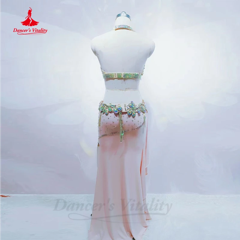 Belly Dance Costume Suit Hand Made Bra Top+pearl Belt+spandex Skirt 3pcs Customsized Children Adult Oriental Performance Suit