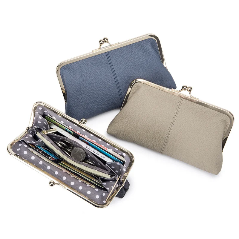 

Минималистичный кошелек из воловьей кожи с зажимом, длинный женский кошелек с застежкой, сумка для монет большой емкости для женщин
