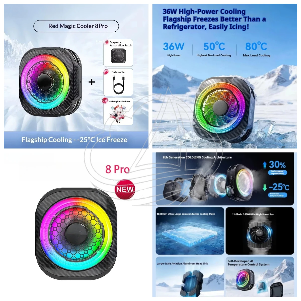 Magnetic Back Cover Semiconductor Cooler 8Pro for Live Streaming Gaming Compatible with Phone Tablet